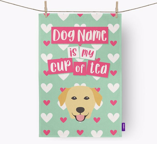 '{dogsName} is my cup of tea' Dish Towel with {breedFullName} Icon